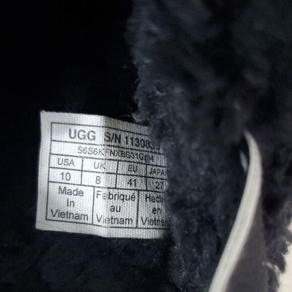 UGG Fluff Yeah Black Fuzzy Slide Sandals with Logo Strap Size 10 - Picture 10 of 12